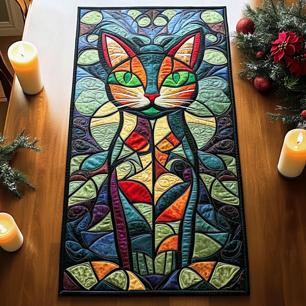 Majestic Cat Quilted Table Runner Decorations Christmas Gifts For Cat Lover Owners - Bancroftclothings