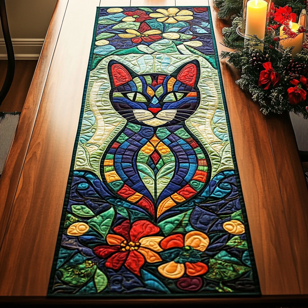 Majestic Cat Quilted Table Runner Holiday Christmas Gifts For Cat Owners For Her - Bancroftclothings
