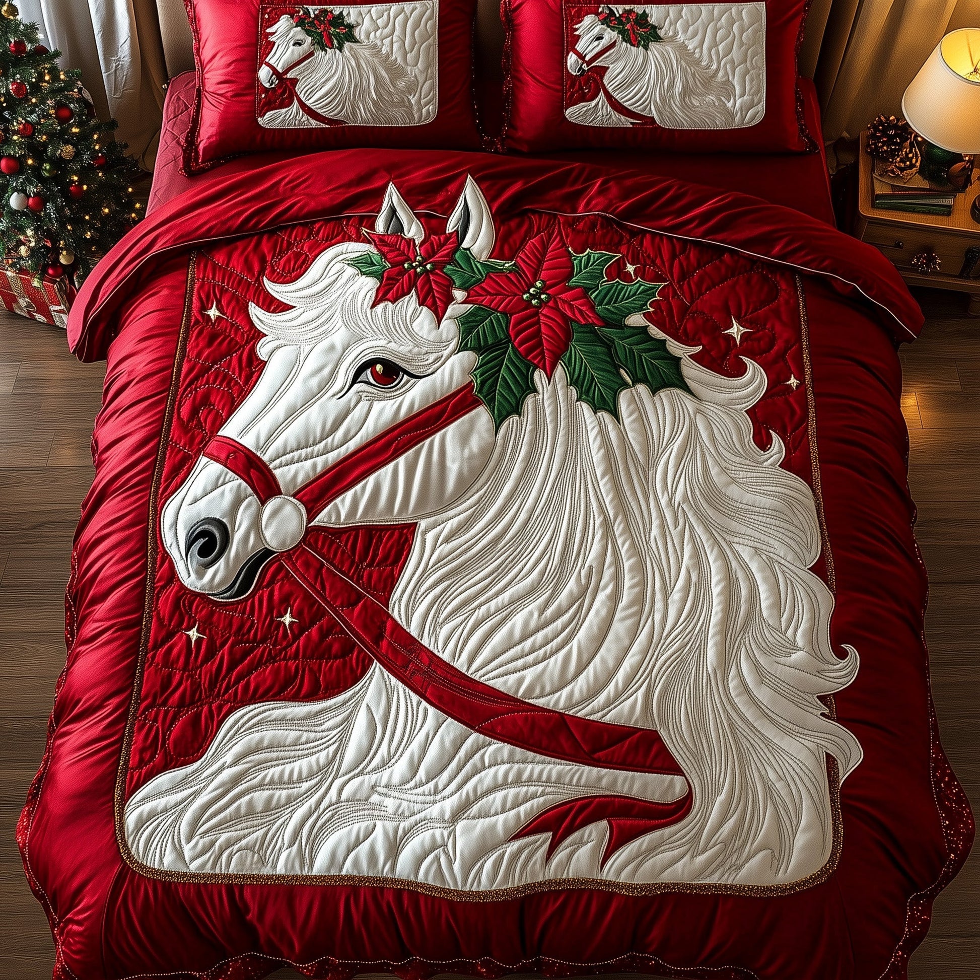 Majestic Christmas Horse Quilted Bedding Set Horse Inspired Theme Horse Owners Gifts - Bancroftclothings