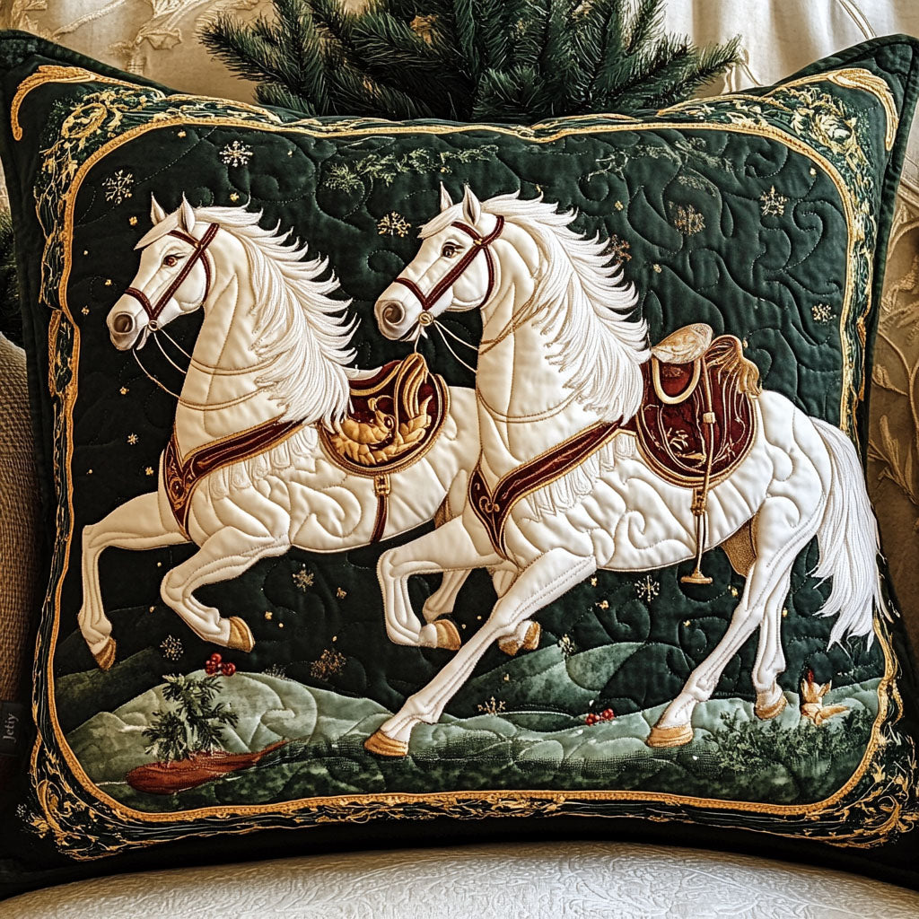 Majestic Horse Winter Trot Quilted Pillow Case Animal Themed Holiday Home Decor Horse Lover Gifts - Bancroftclothings
