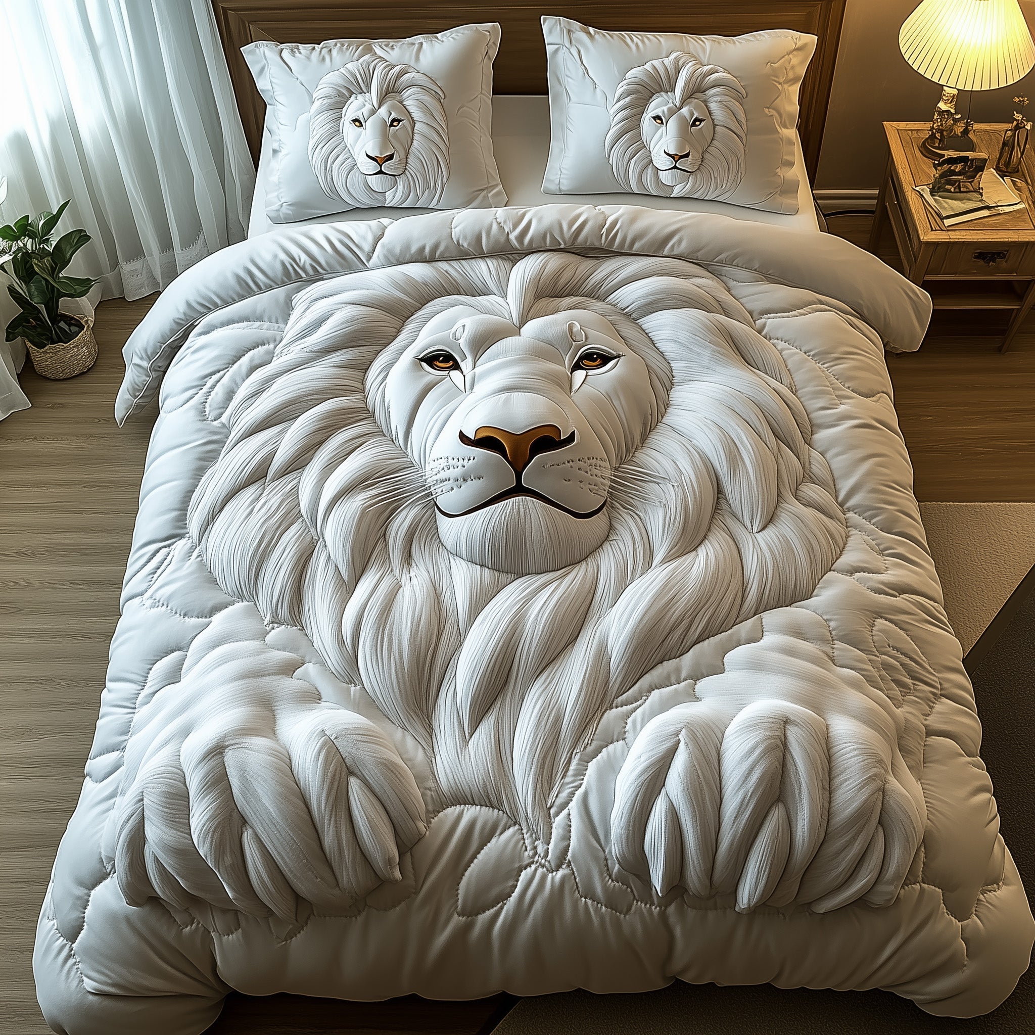 Majestic Lion Quilted Bedding Set Jungle Theme Bedroom Decor Unique Bedding Gifts - Bancroftclothings