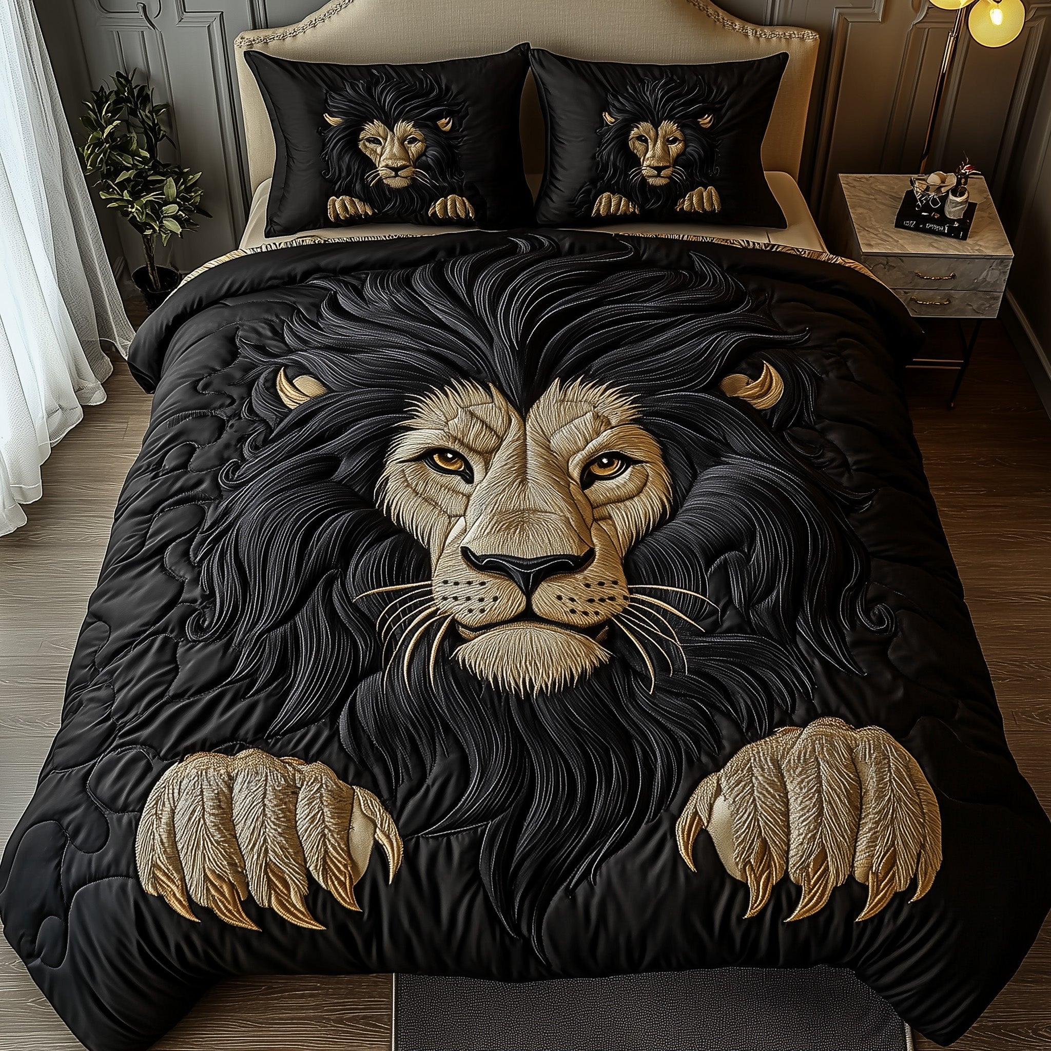 Majestic Lion Quilted Bedding Set King Of Jungle Unique Lion Lovers Gifts - Bancroftclothings