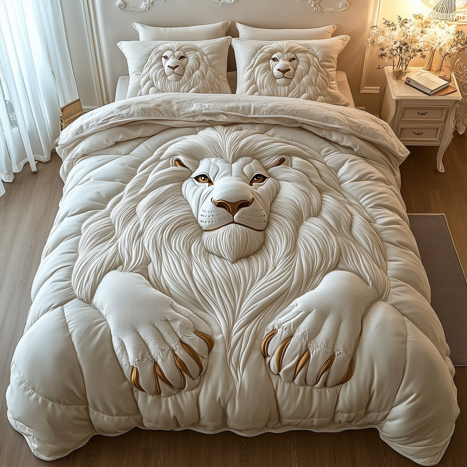 Majestic Lion Quilted Bedding Set Lion Face Theme Bedroom Decor Animal Lover Bedding - Bancroftclothings