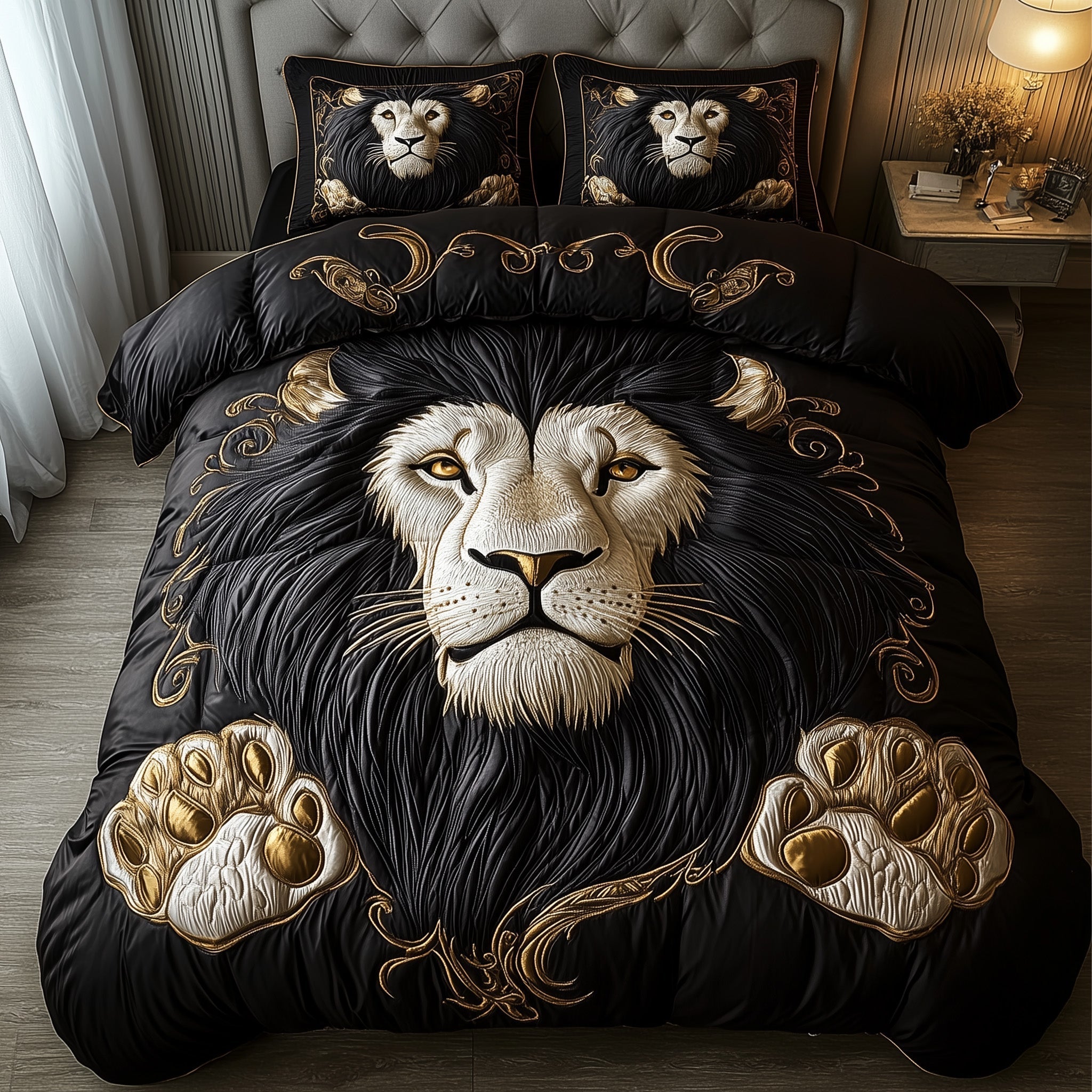 Majestic Lion Quilted Bedding Set Lion Theme Bedroom Decor Animal Lover Bedding - Bancroftclothings