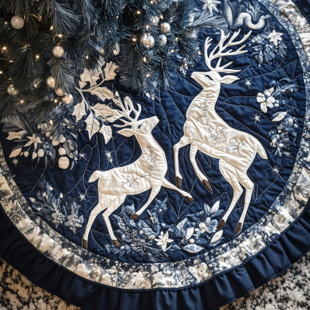 Majestic Reindeer Gala Quilted Christmas Tree Skirt Trending Christmas Tree Skirt Merch 2025 - Bancroftclothings