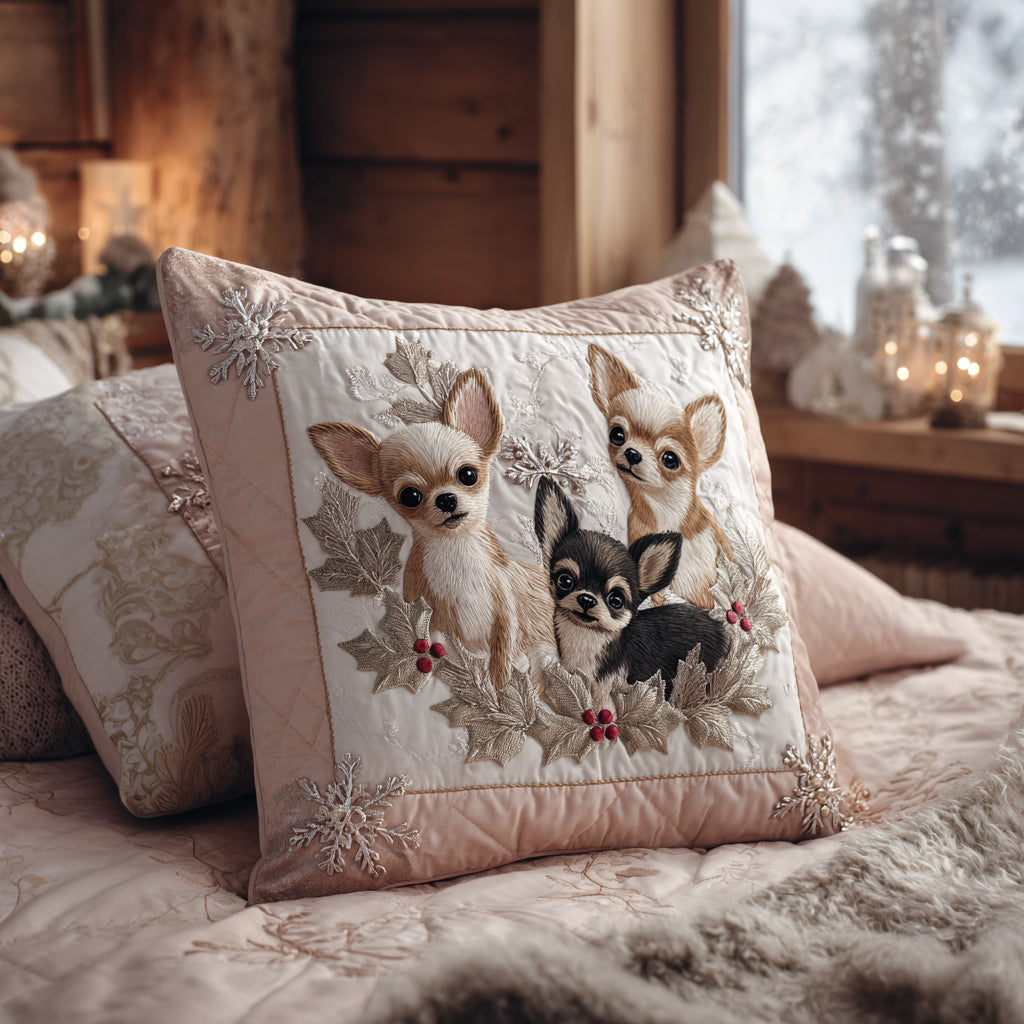 Merry Chihuahua Quilted Pillow Case Christmas Sofa Pillow Covers Presents For Mother In Law - Bancroftclothings