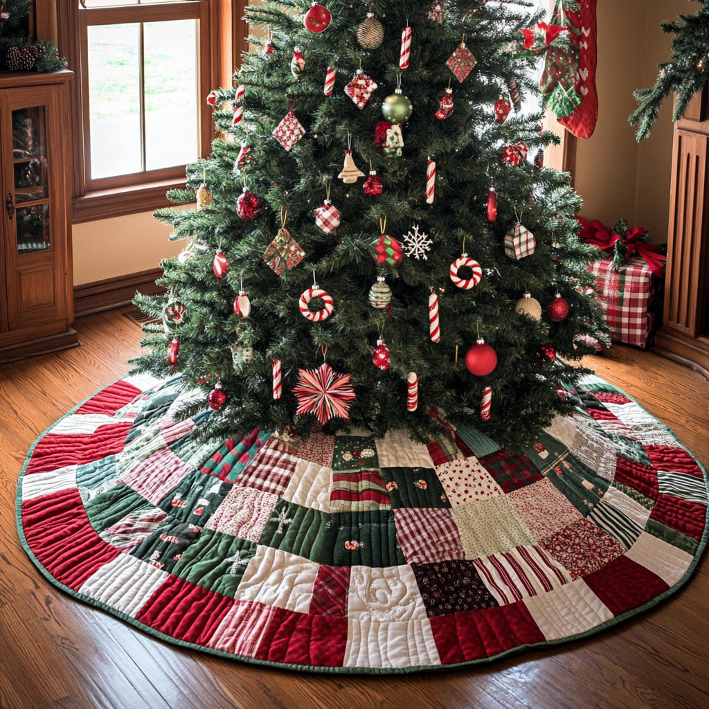 Merry Circle Christmas Quilted Tree Skirt Lovely Holiday Tree Skirt for Festive Vibes - Bancroftclothings