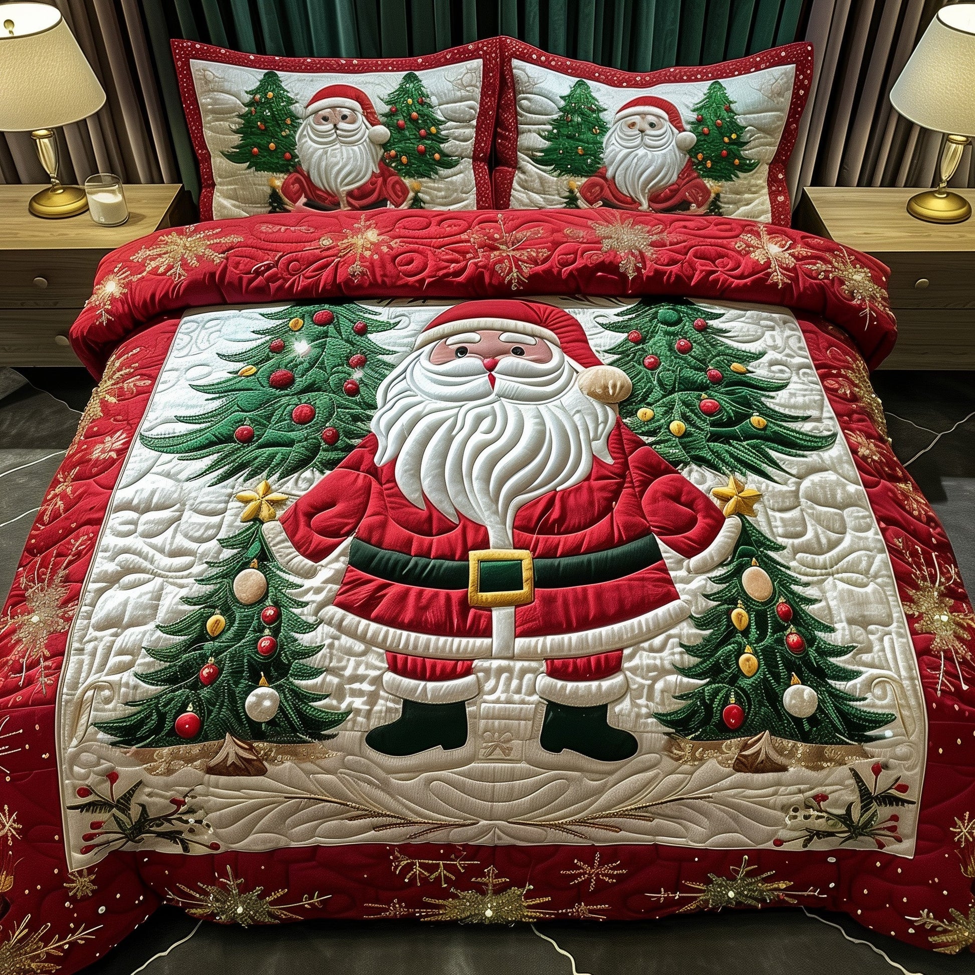 Merry Santa Quilted Bedding Set Holiday Santa Home Decor Unique Bedding Ideal Gifts - Bancroftclothings