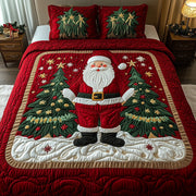 Merry Santa Quilted Bedding Set Santa Claus Bedding Ideal Gifts For Xmas Lovers - Bancroftclothings