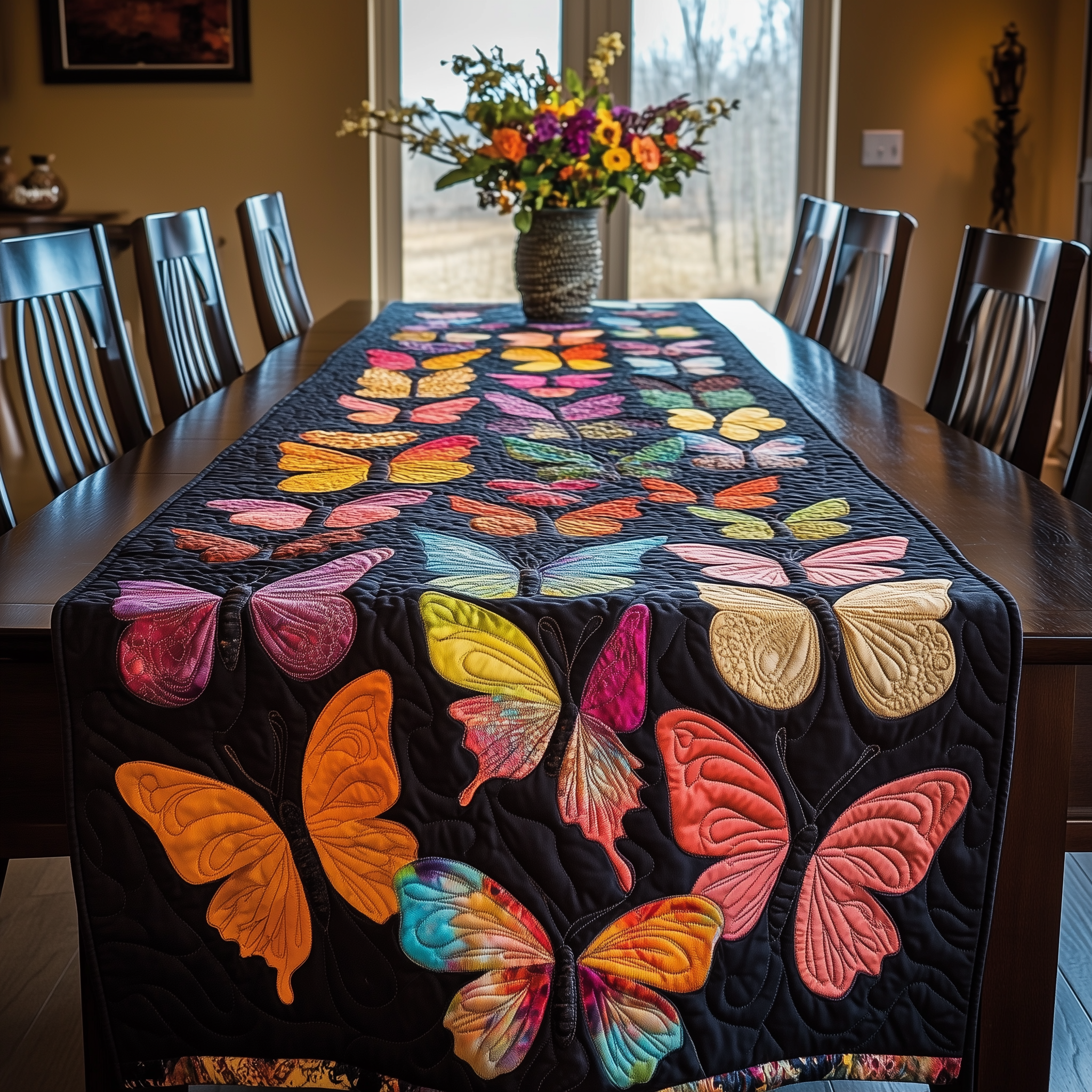 Midnight Butterflies Quilted Table Runner Holiday Christmas Butterfly Gifts For Mom - Bancroftclothings
