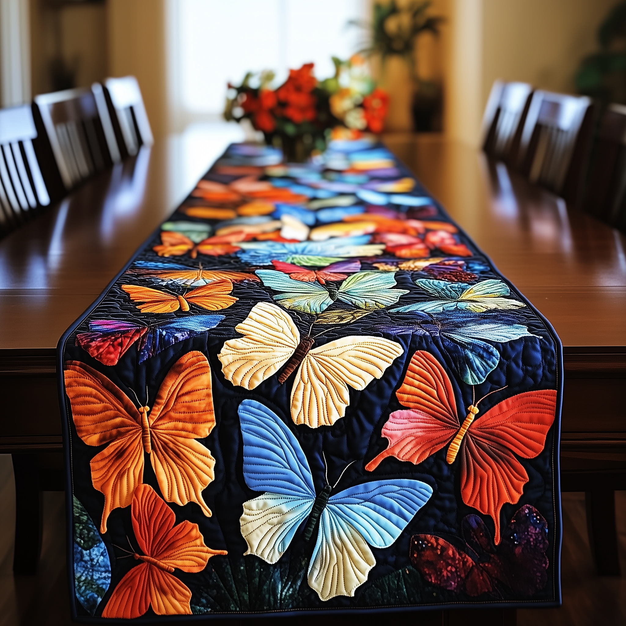 Midnight Butterflies Quilted Table Runner Holiday Dining Table Runner Unique Best Butterfly Gifts - Bancroftclothings