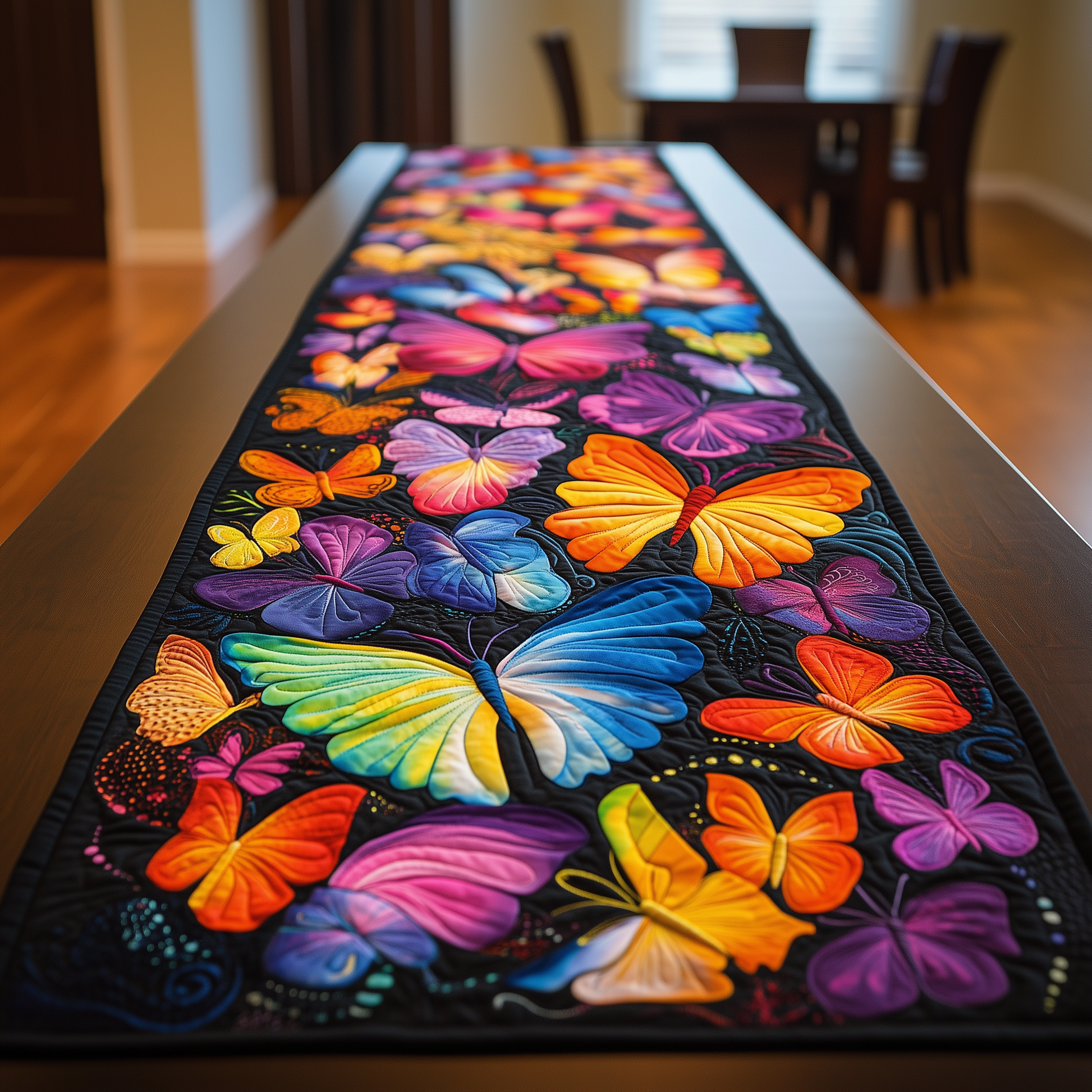 Midnight Butterflies Quilted Table Runner Modern Coffee Table Runner Gifts With Butterfly Theme - Bancroftclothings