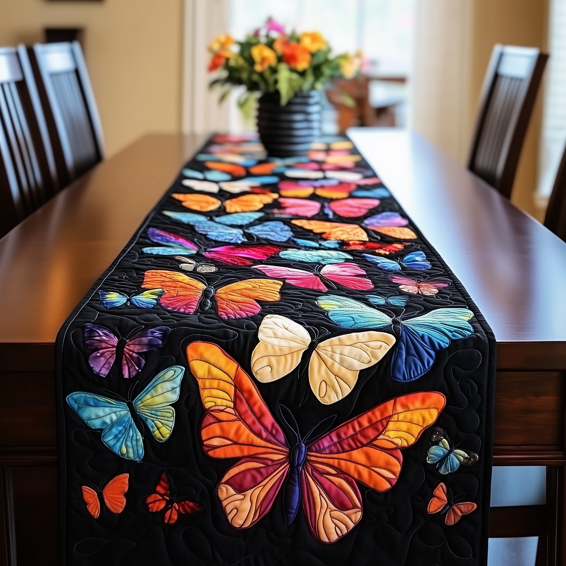 Midnight Butterflies Quilted Table RunnerModern Coffee Table Runner Best Related Gifts With Butterfly Theme - Bancroftclothings