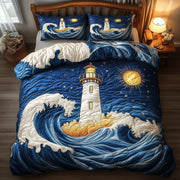 Midnight Lighthouse Quilted Bedding Set Starry Sky Lighthouse Decor Bedding Gifts - Bancroftclothings