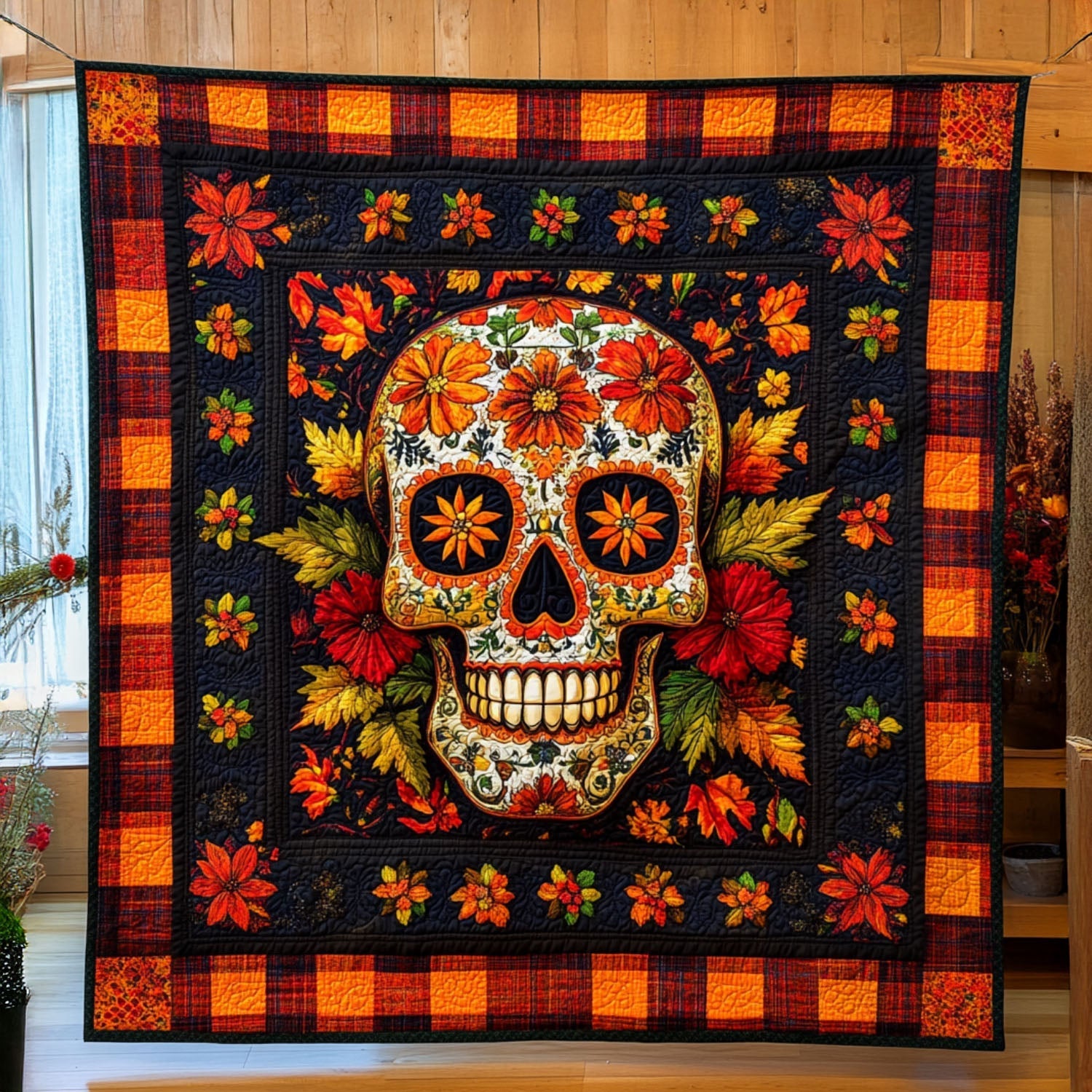 Midnight Skull Quilted Blanket Best Throw Blanket Mexican Skull Souvenirs - Bancroftclothings