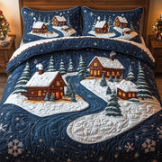 Miracle Village Quilted Bedding Set Winter Village Bedding Great Xmas Gifts - Bancroftclothings