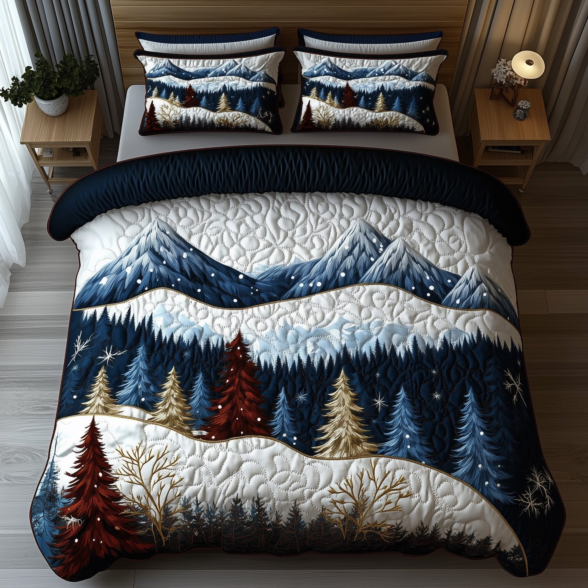 Miracle Xmas Quilted Bedding Set Forest Pine Xmas Decor Unique Bedding Gift Ideas - Bancroftclothings