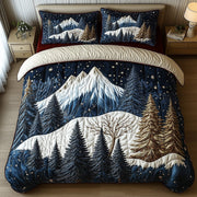Miracle Xmas Quilted Bedding Set Forest Pine Xmas Mountain Snow Decor Bedding Gift Ideas - Bancroftclothings