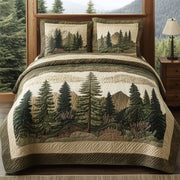 Misty Forest Quilted Bedding Set Nature Scenery Green Forest Presents - Bancroftclothings