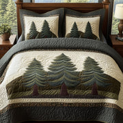 Misty Forest Quilted Bedding Set Pinecone Woodland Nature Forest Themed Bedding Gifts - Bancroftclothings