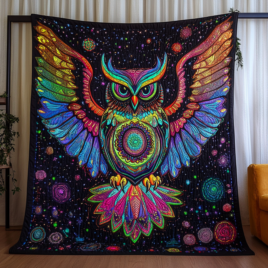 Moonlit Guardian Quilted Blanket Christmas Room Decor Gift For Owl Lover - Bancroftclothings