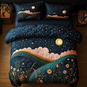 Moonlit Mountain Quilted Bedding Set Night Landscape Best Bedroom Gifts - Bancroftclothings