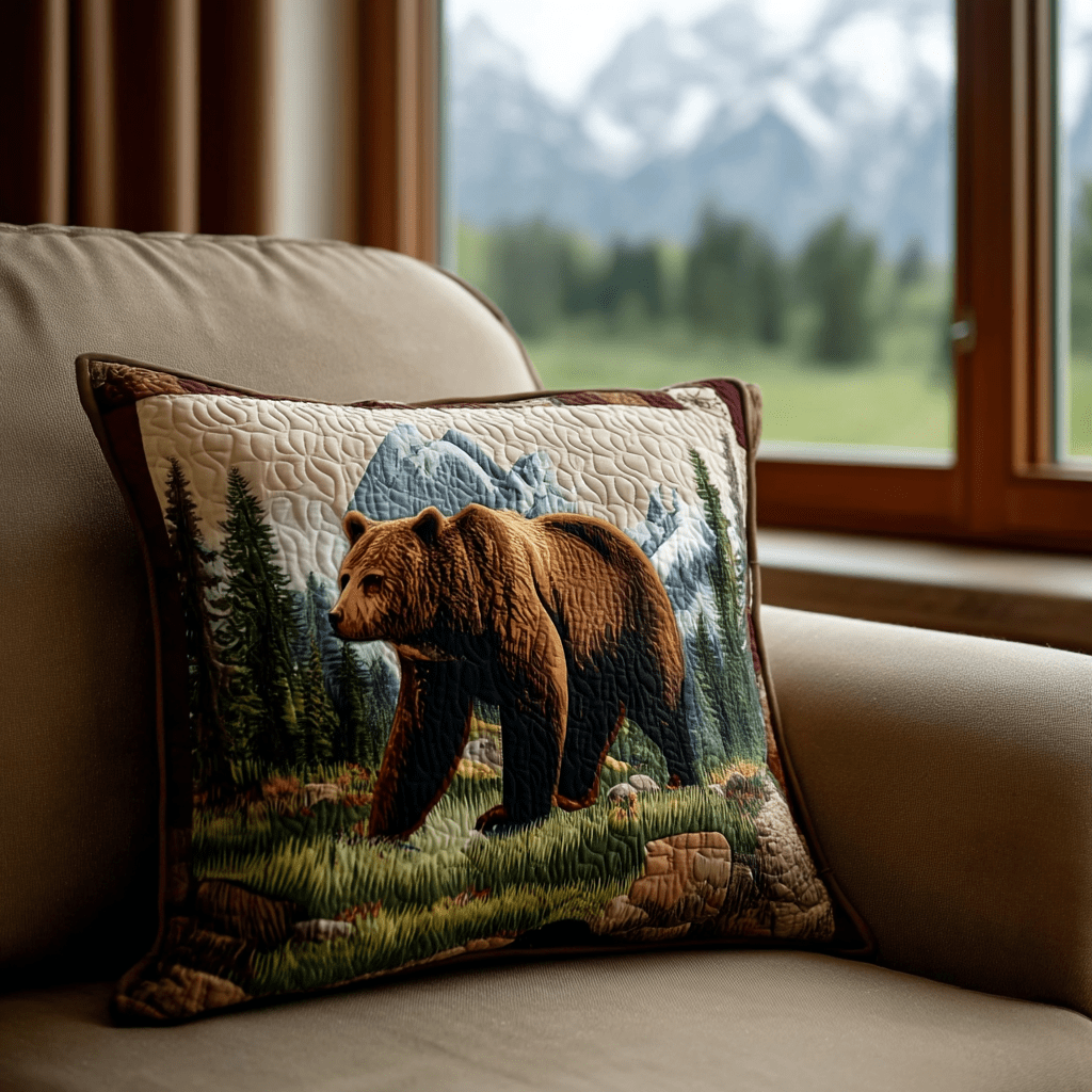Mountain Trail Quilted Pillow Case Best Throw Pillow Covers Gift Ideas For Bear Lovers - Bancroftclothings