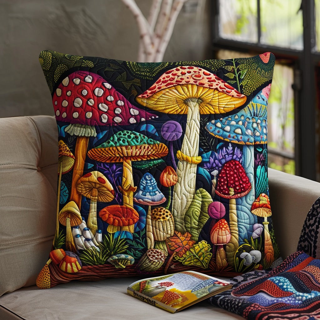 Mushroom Garden Quilted Pillow Case Natural Home Decor Mushroom Lover Gifts - Bancroftclothings