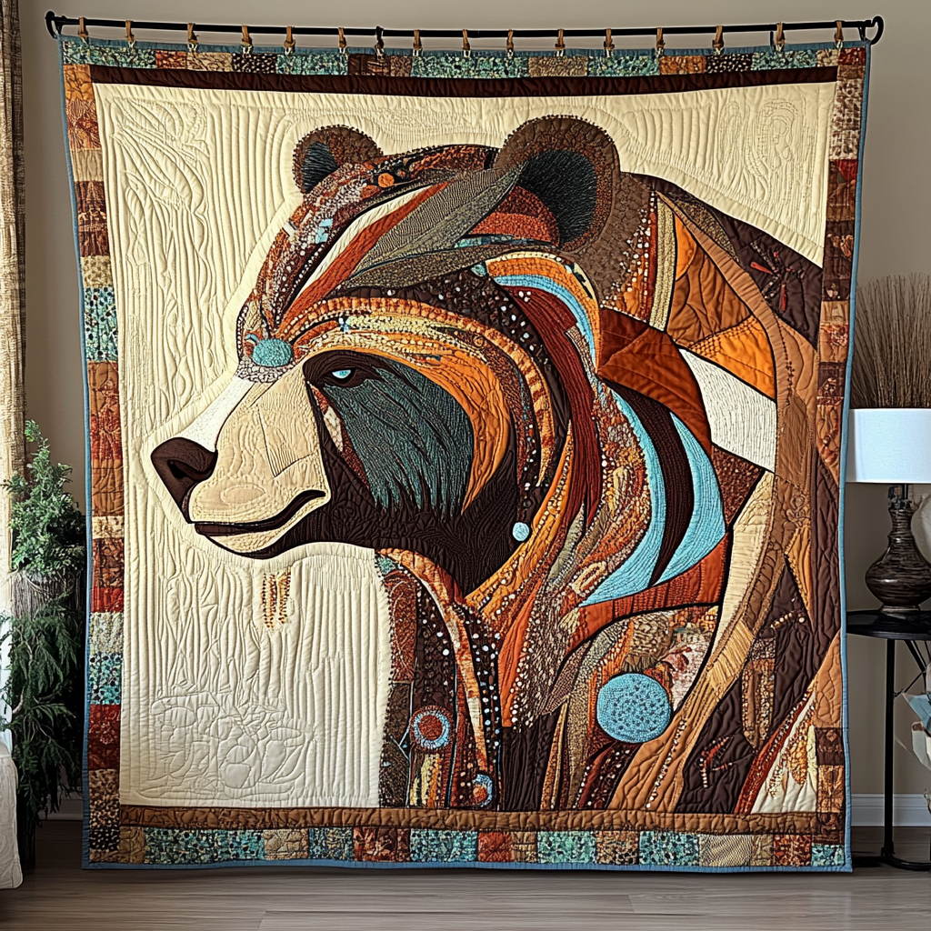 Mystic Bear Quilted Blanket Best Throw Blanket Native American Mom Gift ideas - Bancroftclothings