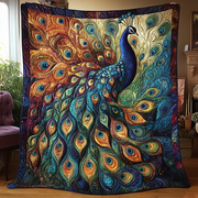 Mystic Feathers Quilted Blanket Christmas Throw Blanket Peacock Theme Gifts Items - Bancroftclothings