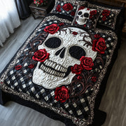 Mystic Skull Quilted Bedding Set Horror Red Roses Skull Art Decor Haunted Bedding Gift Ideas - Bancroftclothings