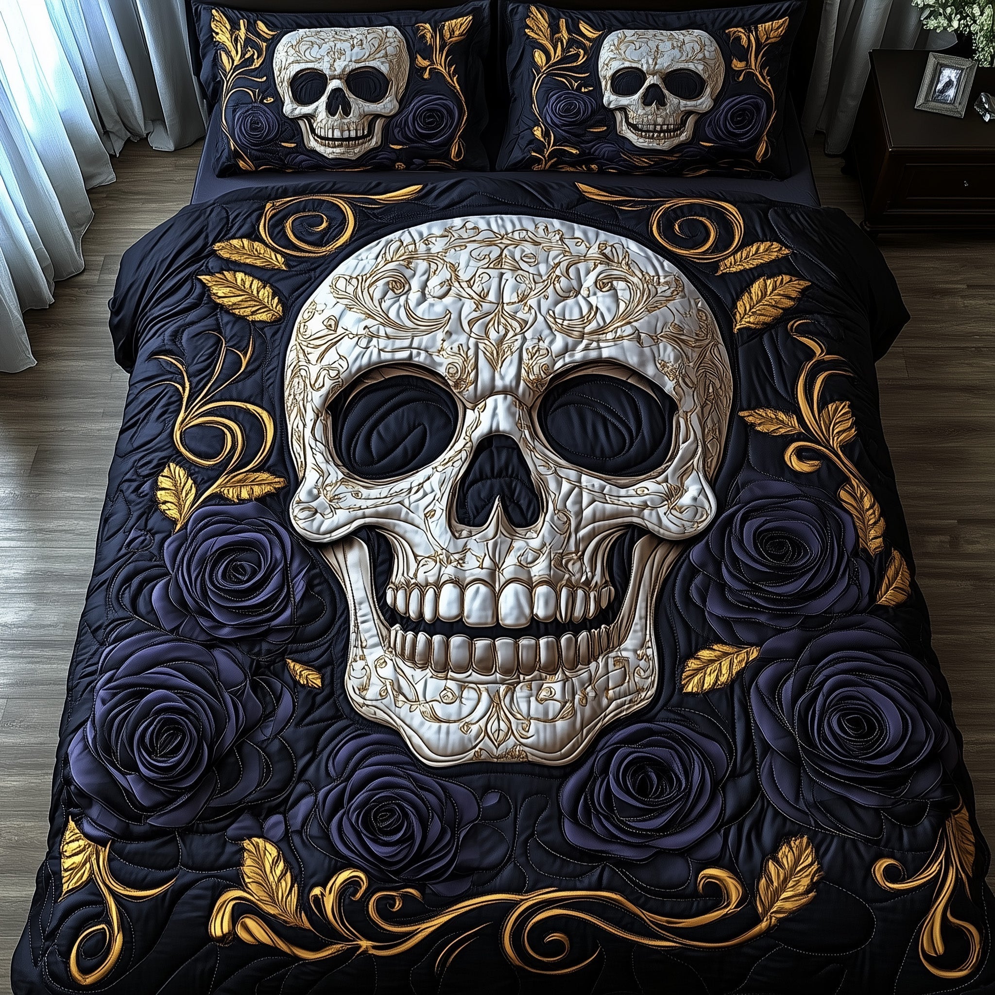 Mystic Skull Quilted Bedding Set Spooky Skull Head Happy Halloween Gift Ideas - Bancroftclothings