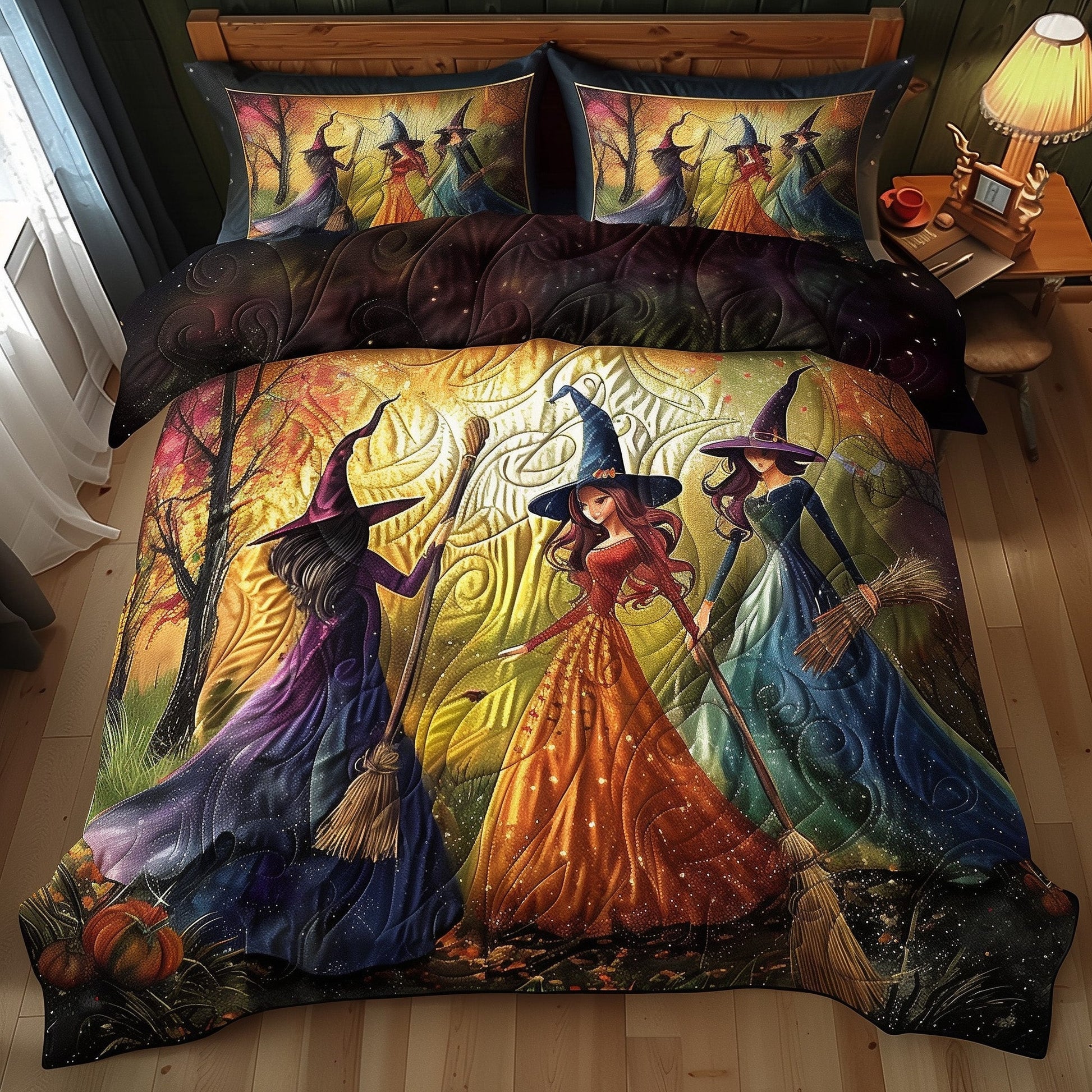 Mystic Witch Quilted Bedding Set Enchanted Witches Unique Halloween Bedding Presents - Bancroftclothings