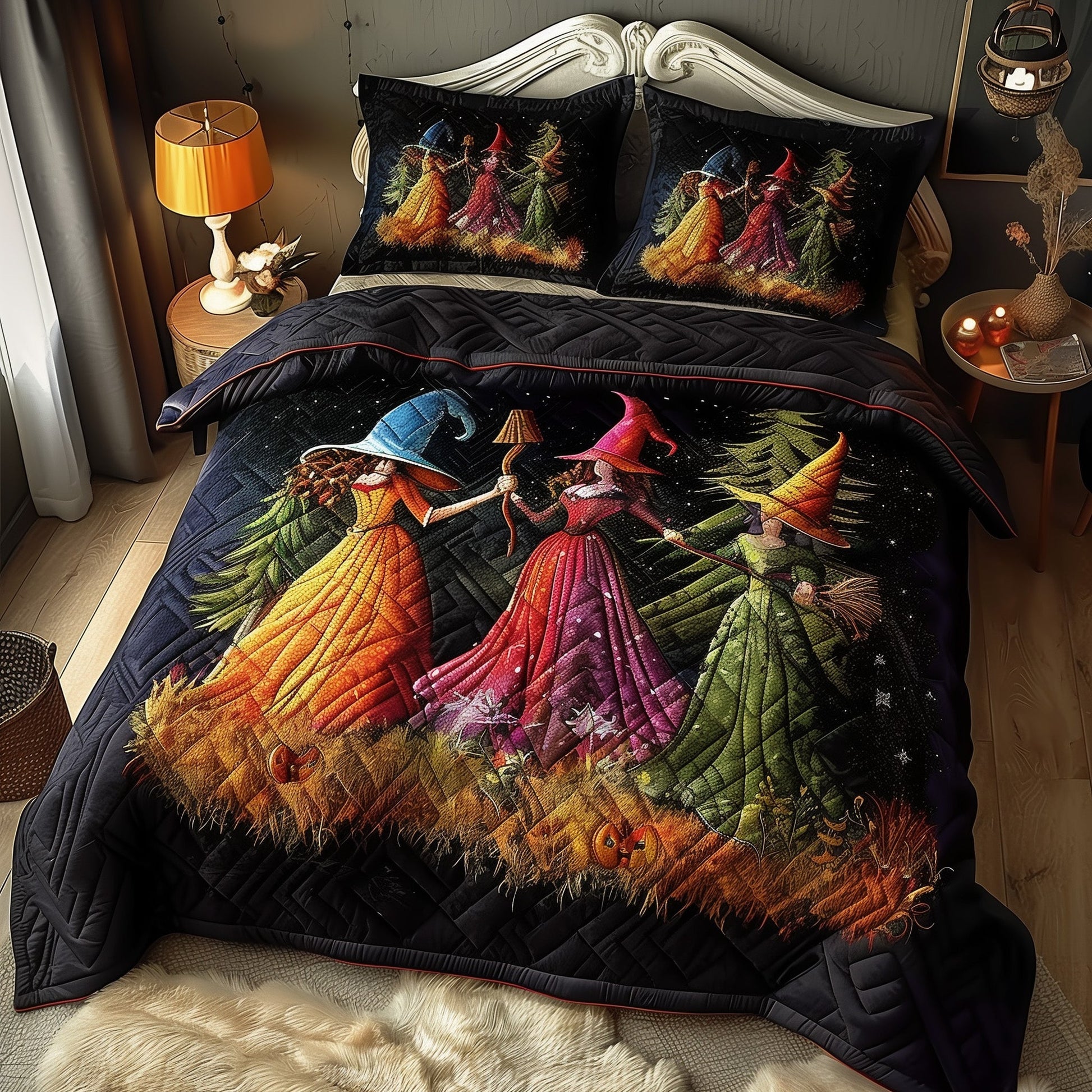 Mystic Witch Quilted Bedding Set Mystic Spellcasters Best Halloween Bedding Presents - Bancroftclothings