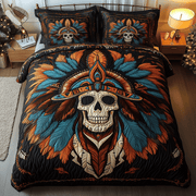 Native Warrior Skull Quilted Bedding Set Valentine's Day Duvet Cover Gifts With Skulls On Them - Bancroftclothings