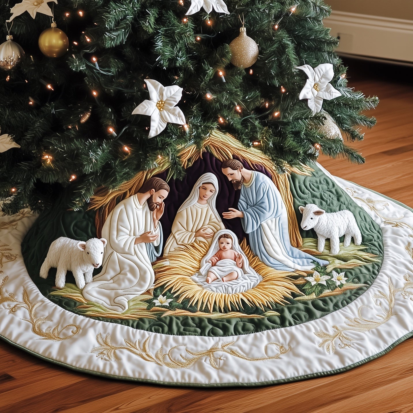 Nativity Quilted Tree Skirt Perfect Christmas Gift Merch - Bancroftclothings