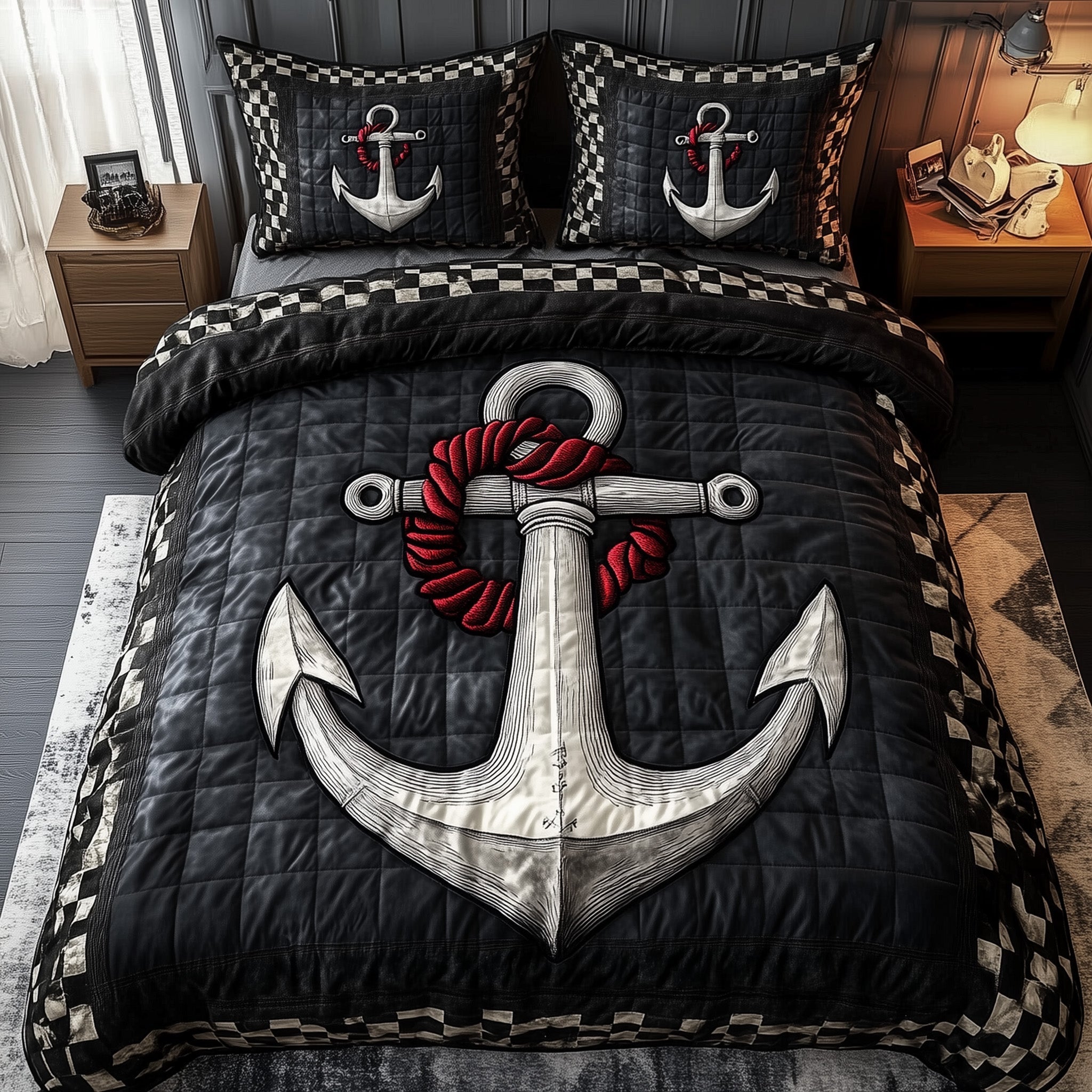 Nautical Anchor Quilted Bedding Decorative Anchor Happy Navy Gift Ideas - Bancroftclothings