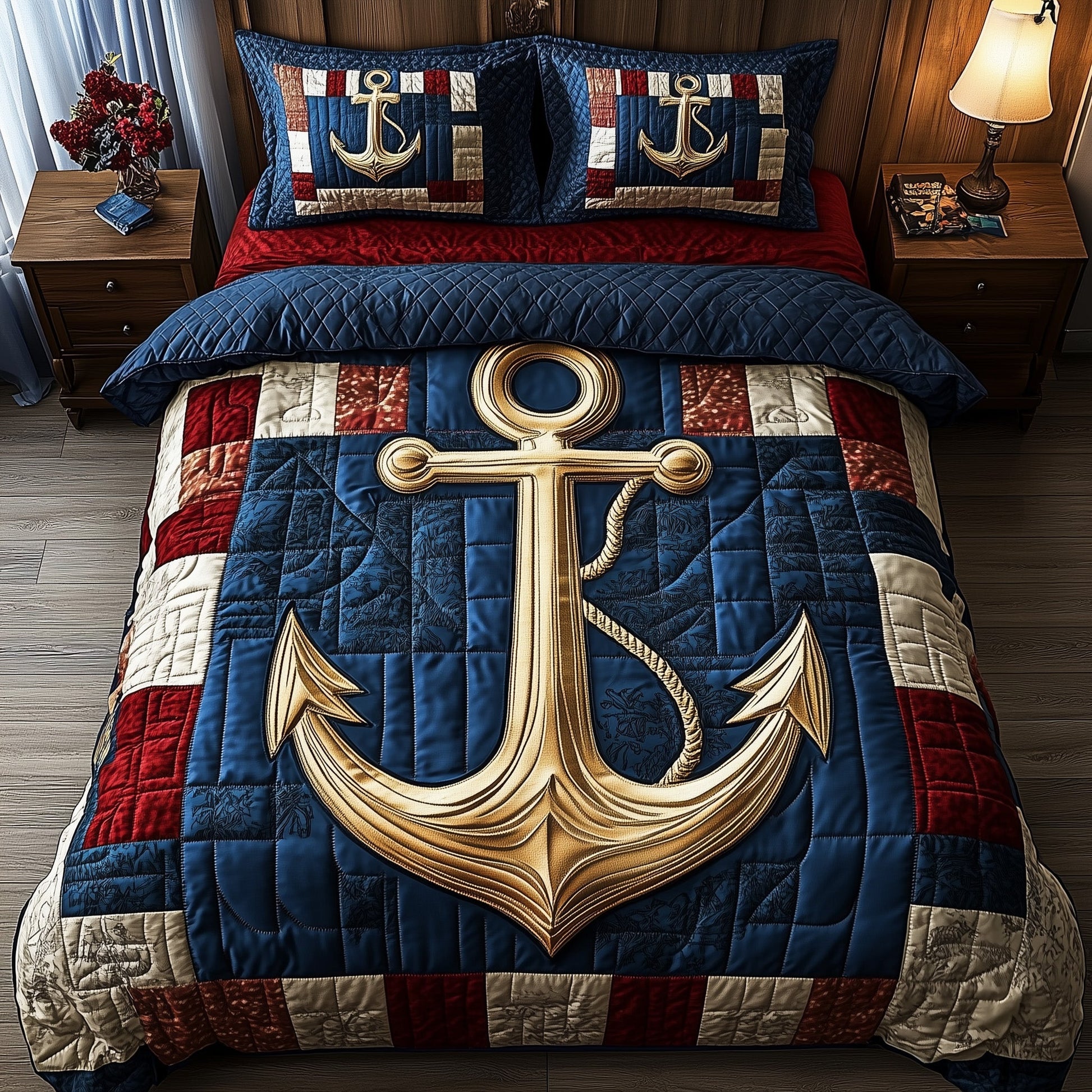 Nautical Anchor Quilted Bedding Set Anchor Design Bedding Decor Best Bedding Gifts - Bancroftclothings
