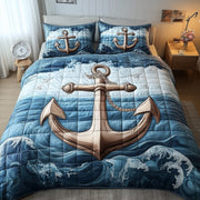 Nautical Anchor Quilted Bedding Set Maritime Decor Holiday Bedding Gifts - Bancroftclothings