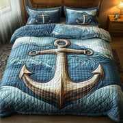 Nautical Anchor Quilted Bedding Set Maritime Design Holiday Sea Lover Bedding Gift - Bancroftclothings