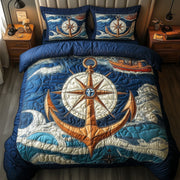 Nautical Anchor Quilted Bedding Set Navy Anchor Decor Marine Bedding Theme Presents - Bancroftclothings