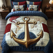 Nautical Anchor Quilted Bedding Set Navy Anchor Quilt Cover Unique Bedding Gifts - Bancroftclothings