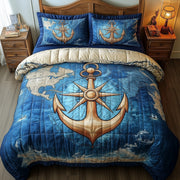 Nautical Anchor Quilted Bedding Set Ship Anchor Compass Illustration Best Bedding Gifts - Bancroftclothings