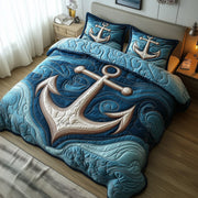 Nautical Anchor Quilted Bedding Set Ship Anchor Illustration Sea Lover Gifts - Bancroftclothings