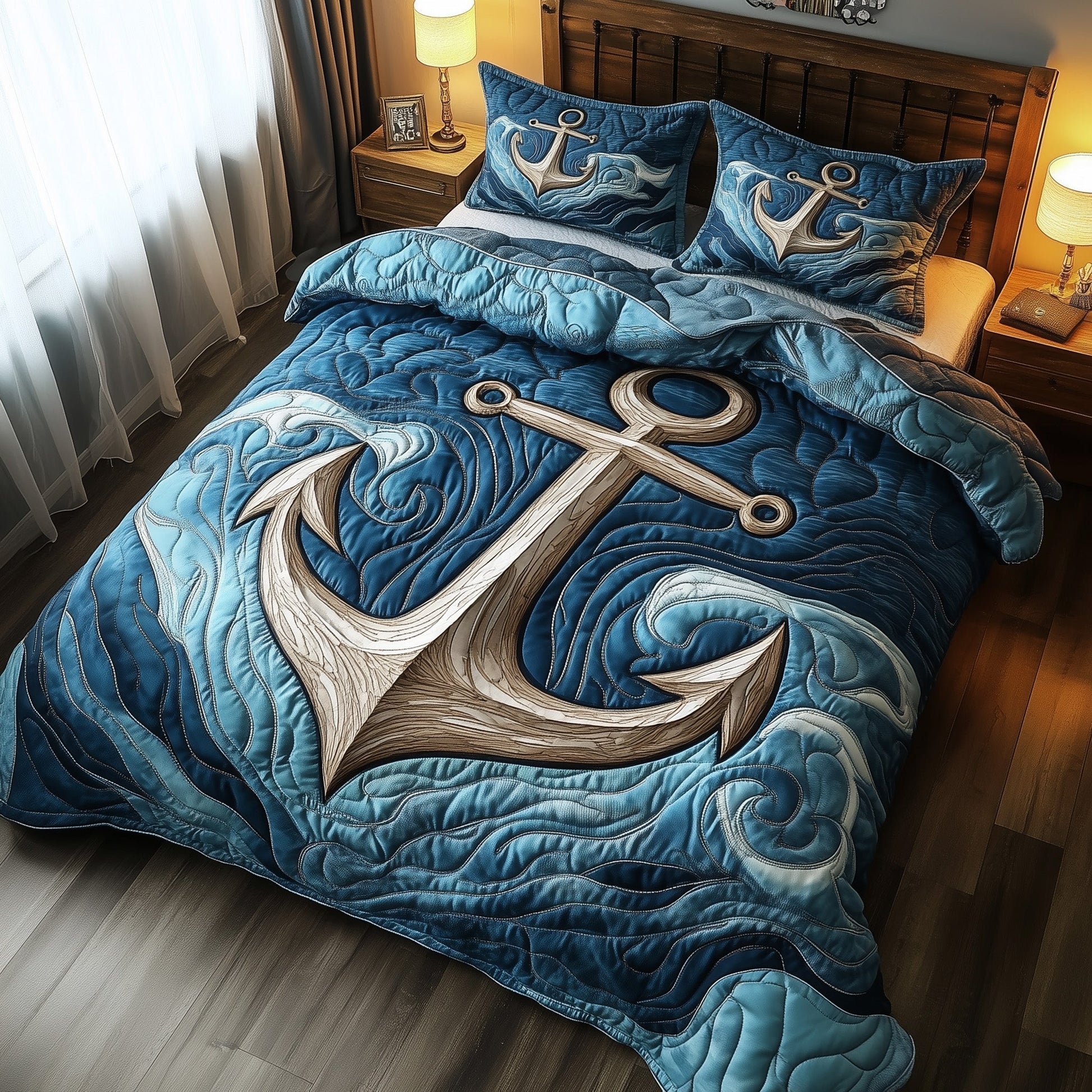 Nautical Anchor Quilted Bedding Set Ship Anchor Illustration Unique Gift Ideas - Bancroftclothings