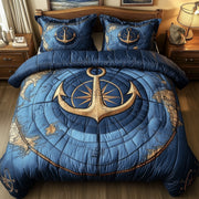 Nautical Anchor Quilted Bedding Set Ship Anchor World Compass Design Seaside Theme Gifts - Bancroftclothings