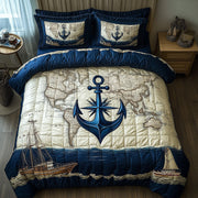 Nautical Anchor Quilted Bedding Set United State Navy Merch Unique Navy Gifts - Bancroftclothings