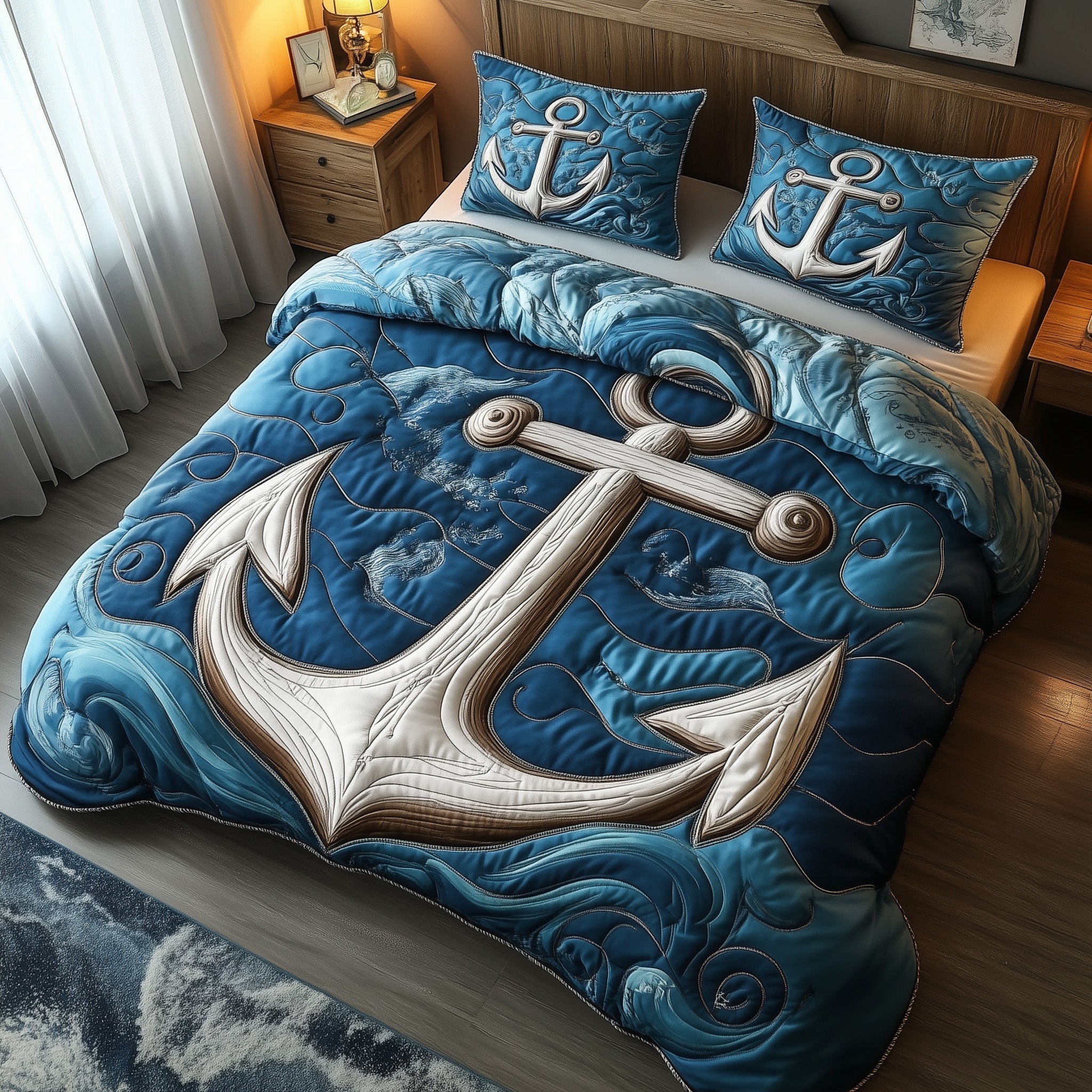 Nautical Anchor Quilted Bedding United States Navy Happy Navy Anniversary Gift Ideas - Bancroftclothings