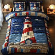 Nautical Lighthouse Quilted Bedding Set Beach House Bedding Decor Best Bedding Gifts - Bancroftclothings