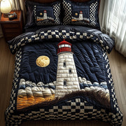 Nautical Lighthouse Quilted Bedding Set Ocean Waves Quilt Decor Best Bedding Gifts - Bancroftclothings